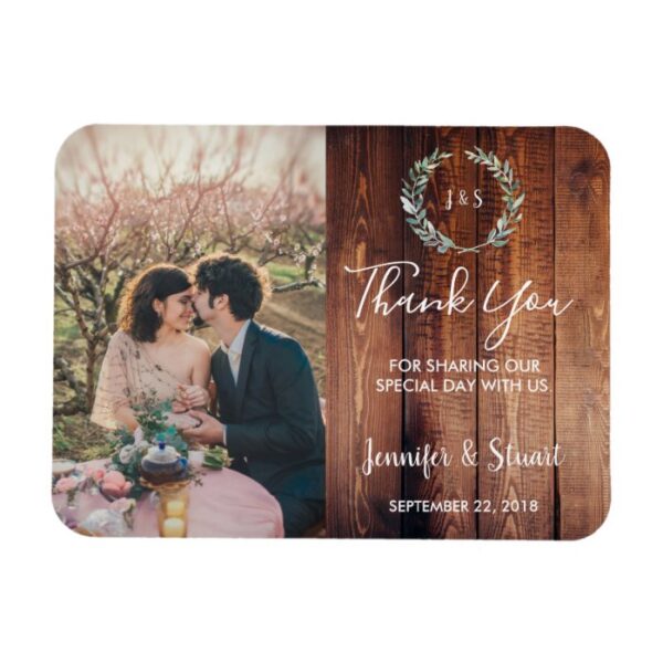 Rustic Watercolor leaves photo wedding Thank You Magnet
