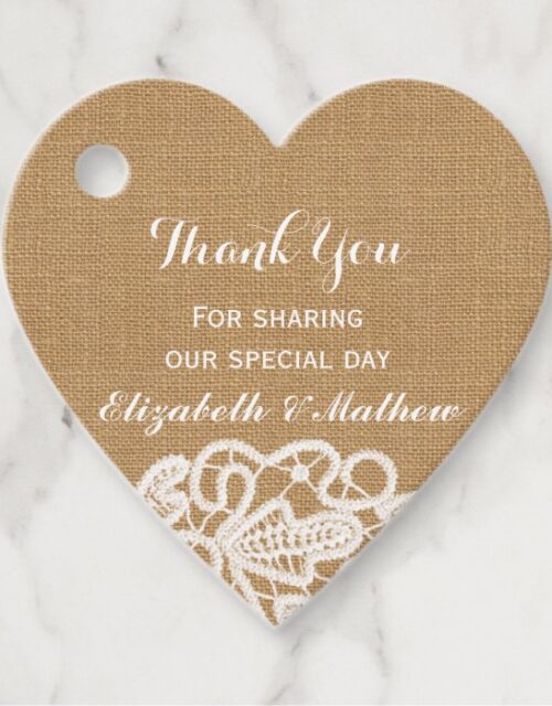 Rustic  Wedding  Burlap Lace Thank You Favor Tags