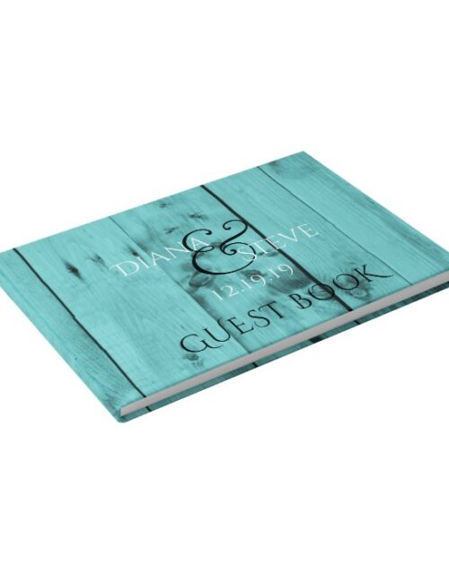 Rustic Wedding Monogram | Turquoise Weathered Wood Guest Book