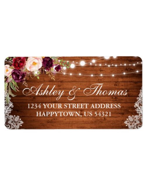 Rustic Wedding Wood Lights Lace Floral Address Label