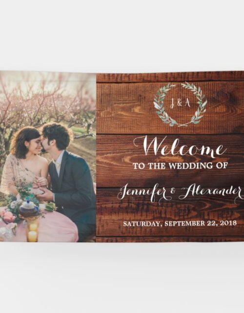 Rustic Welcome to our Wedding monogram photo Banner