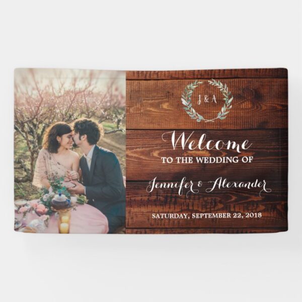 Rustic Welcome to our Wedding monogram photo Banner