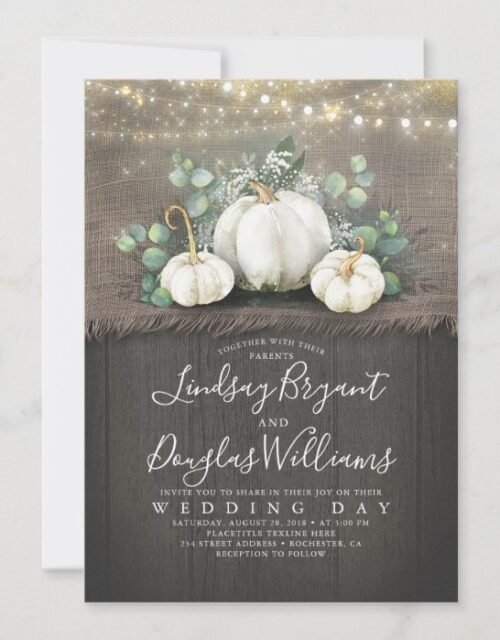 Rustic White Pumpkin and Baby's Breath Wedding Invitation