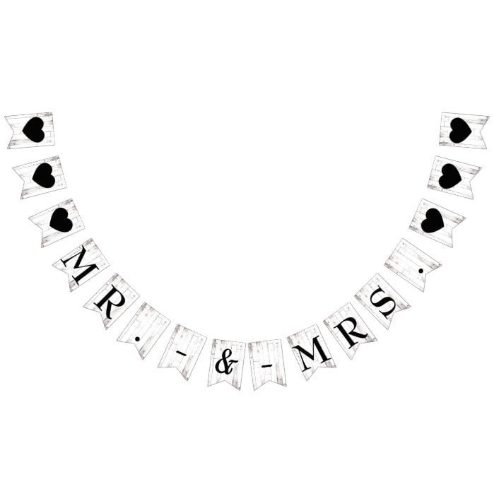 Rustic White Wood Country Barn Mr. Mrs. Wedding Bunting Flags