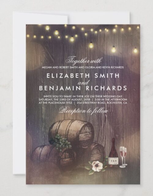 Rustic Winery and String Lights Wedding Invitation