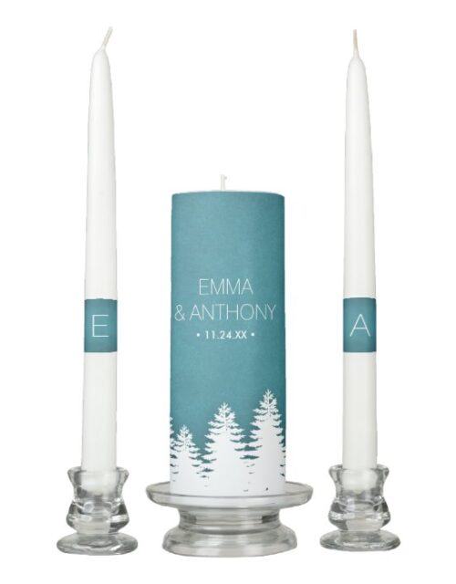 Rustic Winter Pines Wedding Unity Candle Set