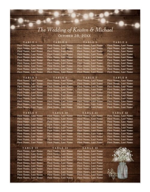 Rustic Wood Baby's Breath 15 Tables Seating Chart
