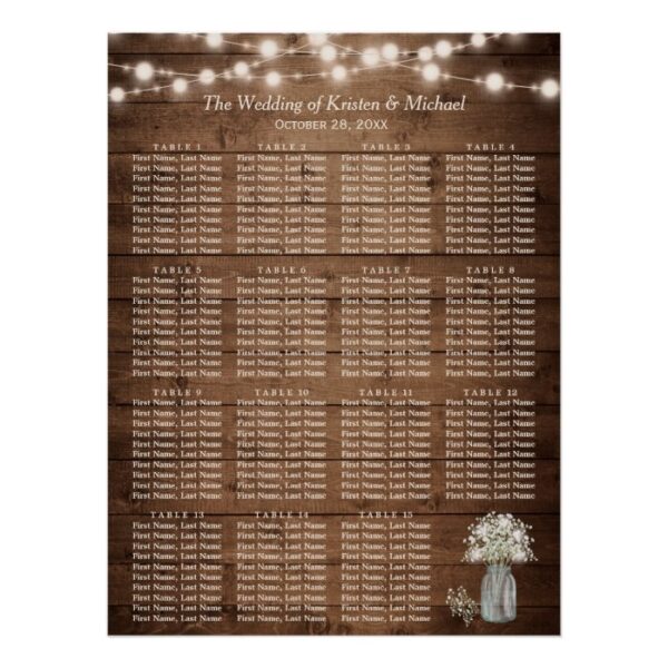 Rustic Wood Baby's Breath 15 Tables Seating Chart
