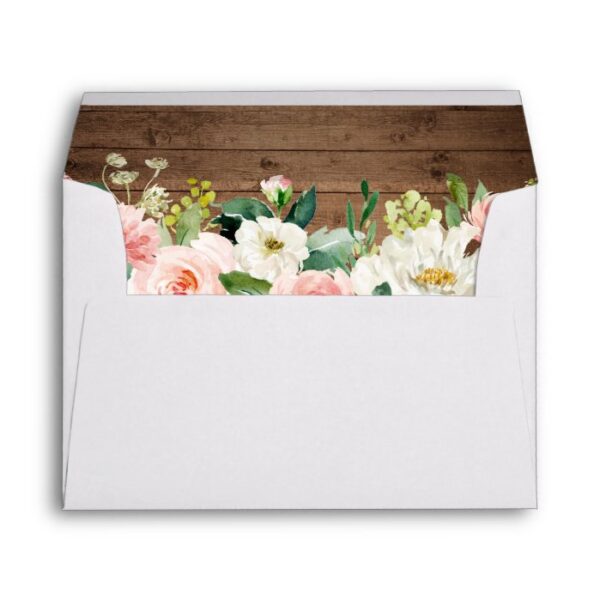Rustic Wood Blush Floral with Return Address 5x7 Envelope