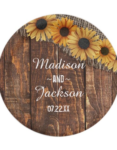 Rustic Wood & Burlap Sunflower Wedding Monogram Paper Plate