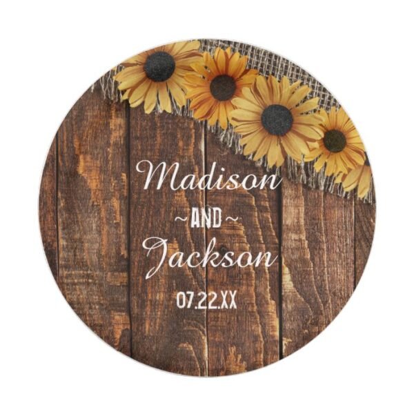 Rustic Wood & Burlap Sunflower Wedding Monogram Paper Plate