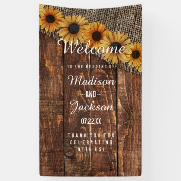 Rustic Wood & Burlap Sunflower Wedding Welcome Banner
