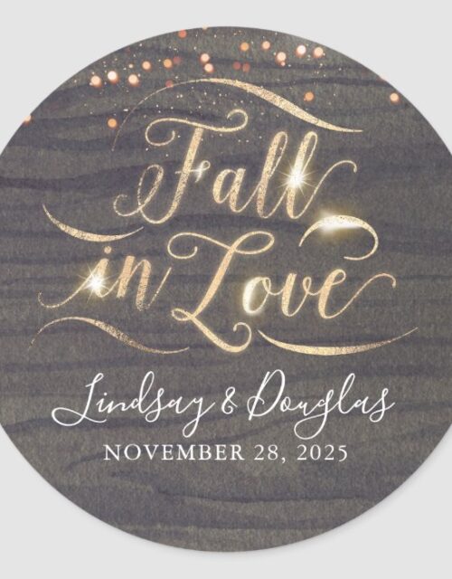 Rustic Wood Fall in Love Autumn Wedding Classic Round Sticker