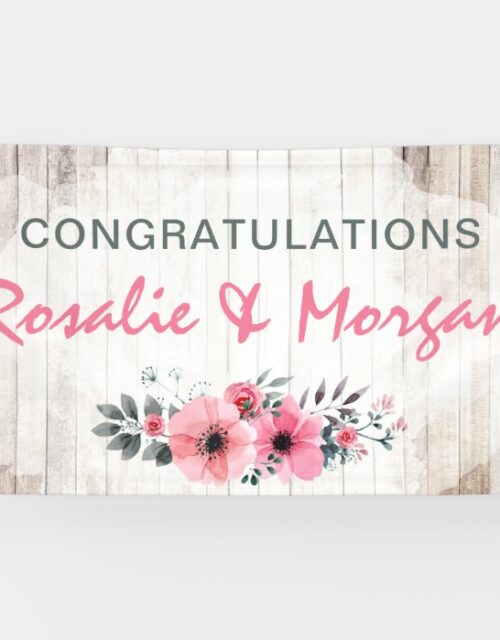 Rustic Wood Floral Wedding Congratulations Sign