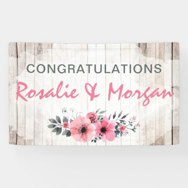 Rustic Wood Floral Wedding Congratulations Sign