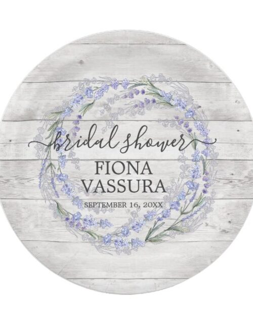 Rustic Wood Lavender Floral Wreath Baby Shower Paper Plate