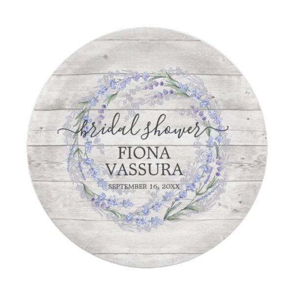 Rustic Wood Lavender Floral Wreath Baby Shower Paper Plate