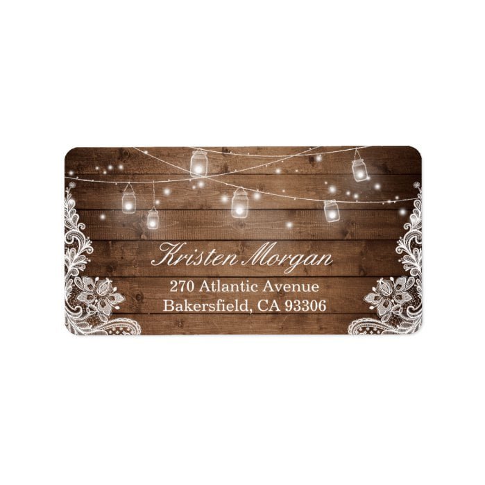 Rustic Wood Mason Jar String Lights Lace Label