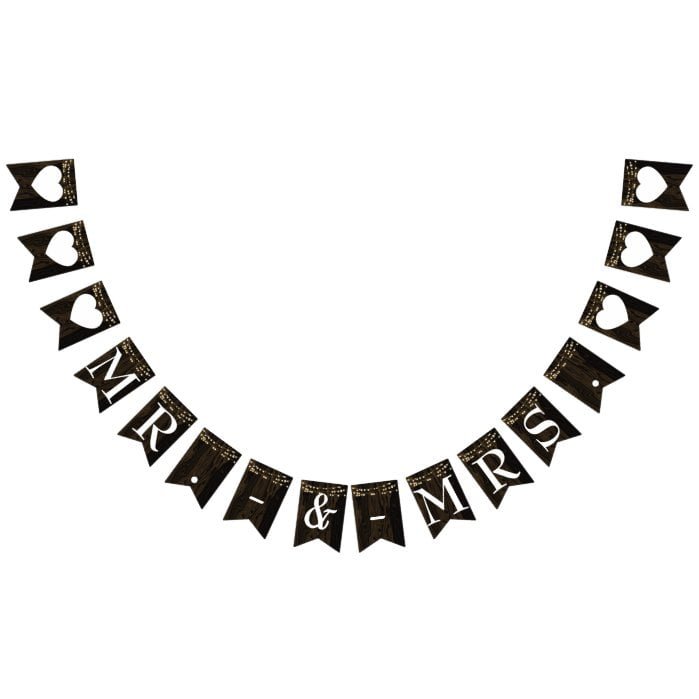 Rustic Wood String Lights Mr. Mrs. Wedding Bunting Flags