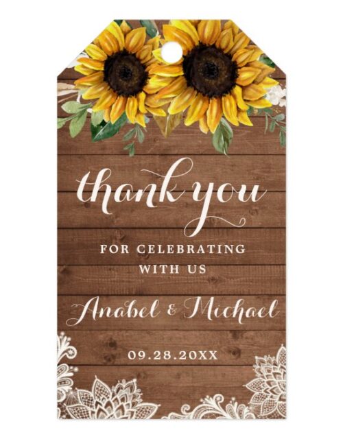 Rustic Wood Sunflower String Light Lace Gift Tags