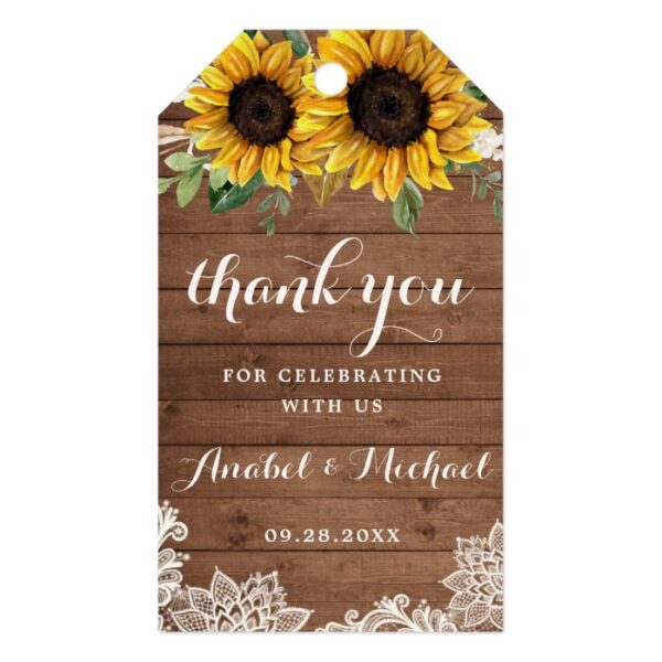 Rustic Wood Sunflower String Light Lace Gift Tags