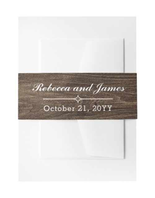 Rustic Wood & Vintage Lace Wedding Personalized Invitation Belly Band