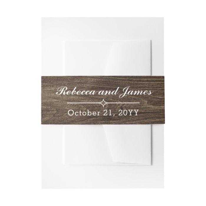 Rustic Wood & Vintage Lace Wedding Personalized Invitation Belly Band
