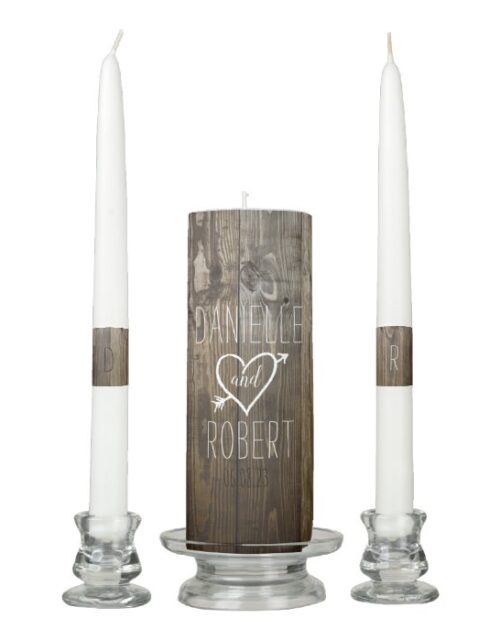 Rustic Wood Wedding Monogram Unity Candle Set