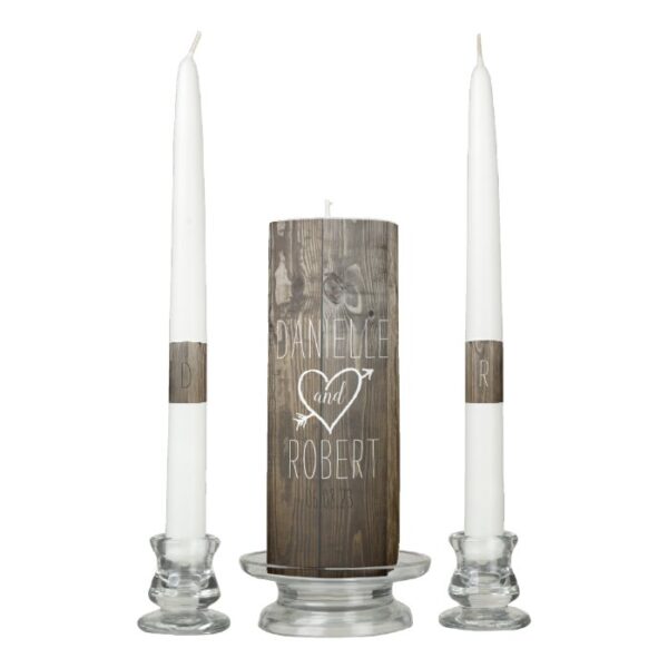 Rustic Wood Wedding Monogram Unity Candle Set