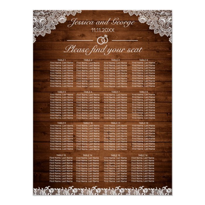 Rustic Wood & White Lace Seating Chart 16 Tables