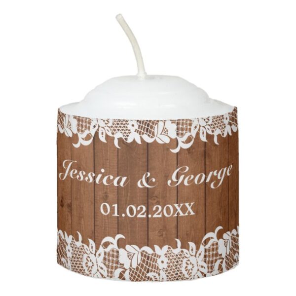 Rustic Wood & White Lace Wedding Votive Candle