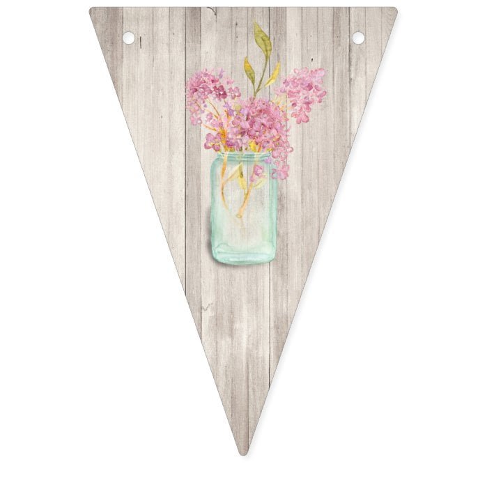 Rustic Woodgrain Mason Jar Pink Floral Wedding Bunting Flags