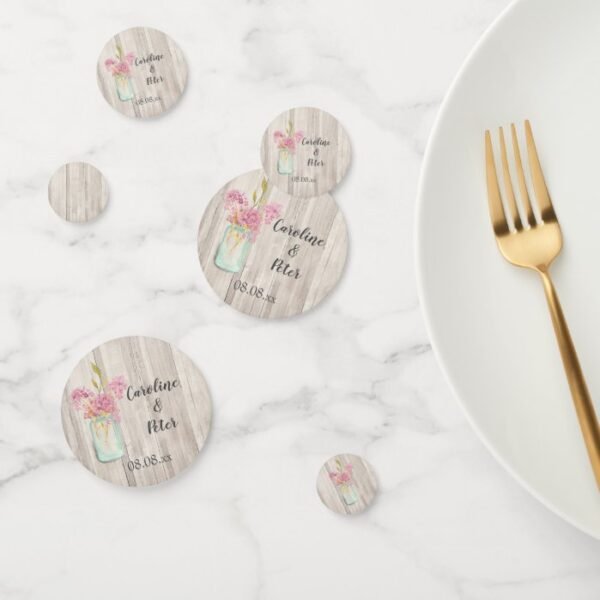 Rustic Woodgrain Pink Floral Confetti