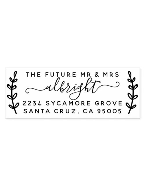 Rustic Wreath & Script "Future Mr & Mrs" Address Rubber Stamp