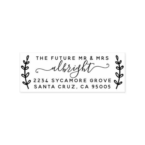 Rustic Wreath & Script "Future Mr & Mrs" Address Rubber Stamp