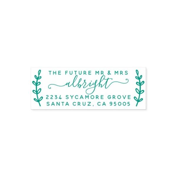 Rustic Wreath & Script "Future Mr & Mrs" Address Self-inking Stamp