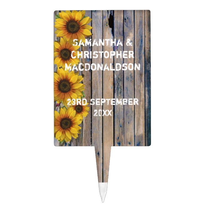Rustic yellow sunflower country floral wedding cake topper