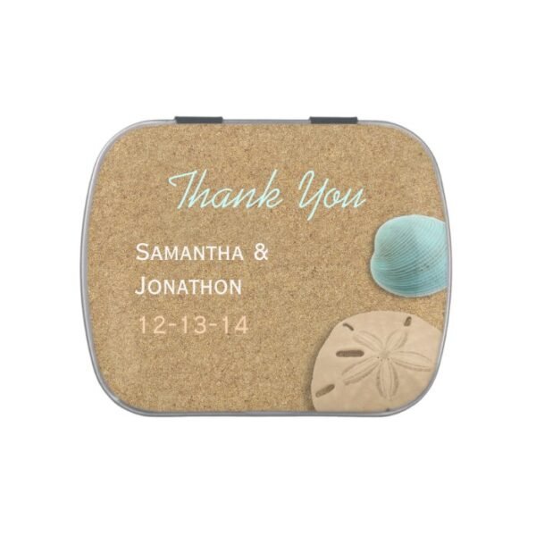 Sand and Shells Beach Theme Wedding Thank You Candy Tin