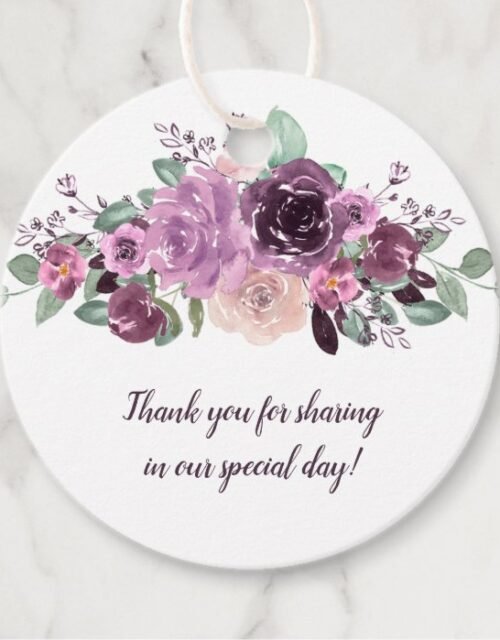 Sangria Purple Mauve Floral Round Wedding | Favor Tags