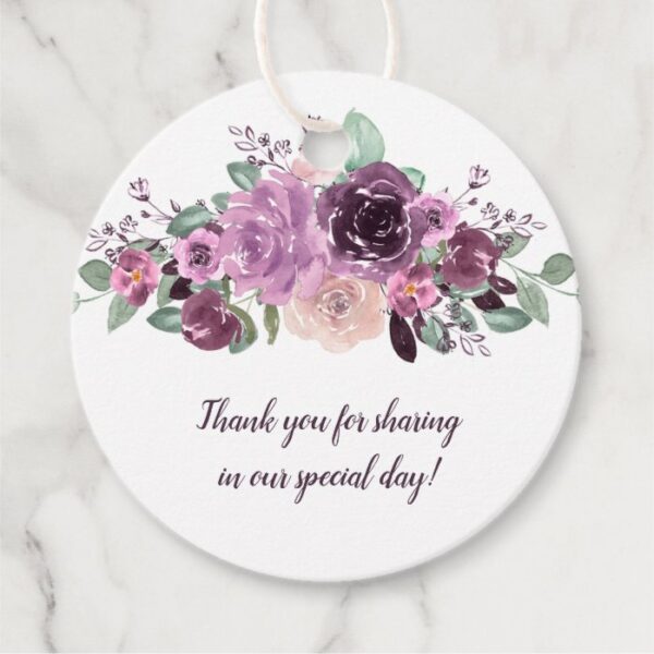 Sangria Purple Mauve Floral Round Wedding | Favor Tags