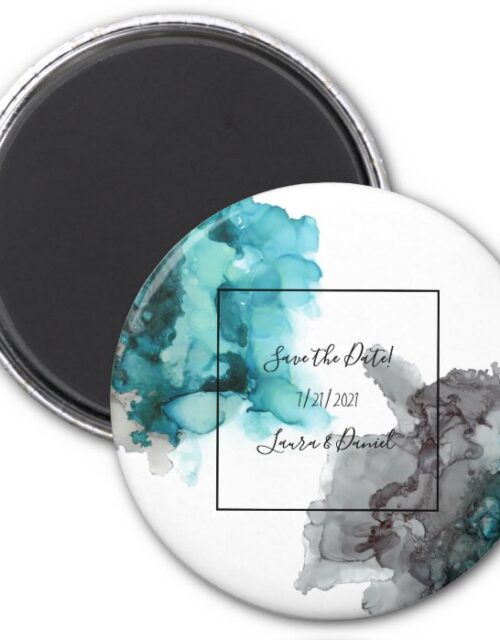 save the date magnet black, gray, teal, blue