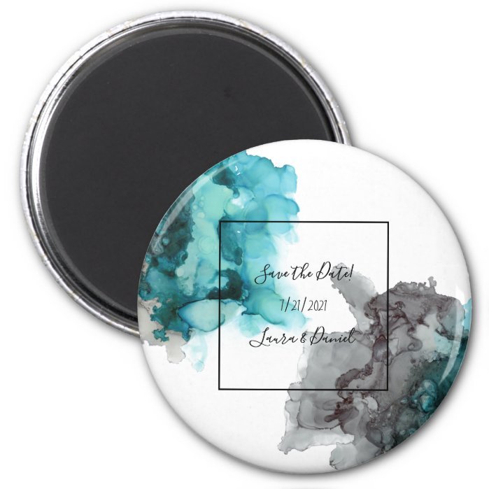 save the date magnet black, gray, teal, blue