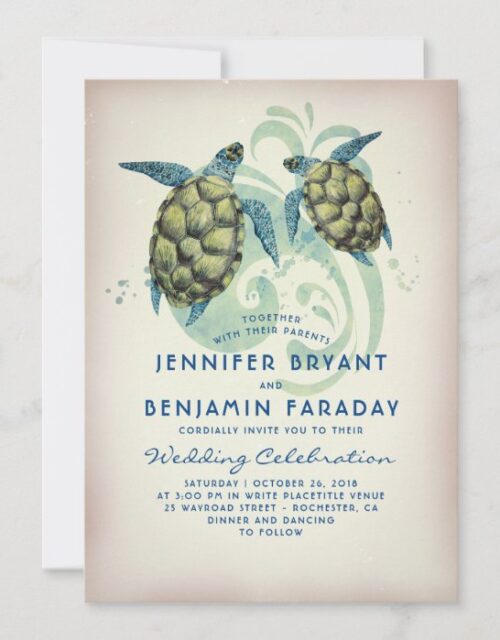 Sea Turtle Tropical Beach Wedding Invitation