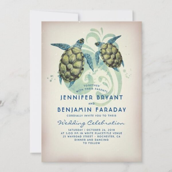 Sea Turtle Tropical Beach Wedding Invitation