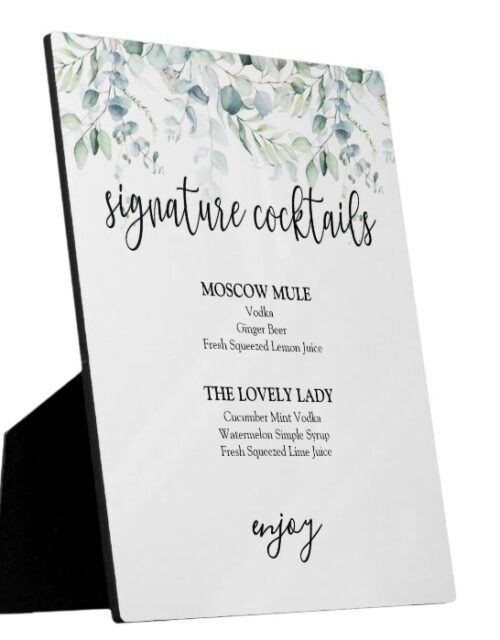 Signature Cocktails Sign - Eucalyptus Plaque