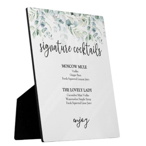 Signature Cocktails Sign - Eucalyptus Plaque