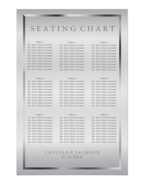 Silver and White Satin - 9 Seating Chart