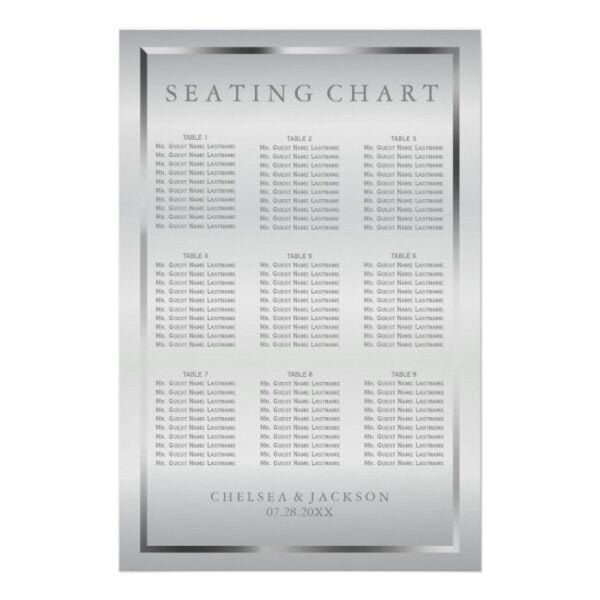 Silver and White Satin - 9 Seating Chart