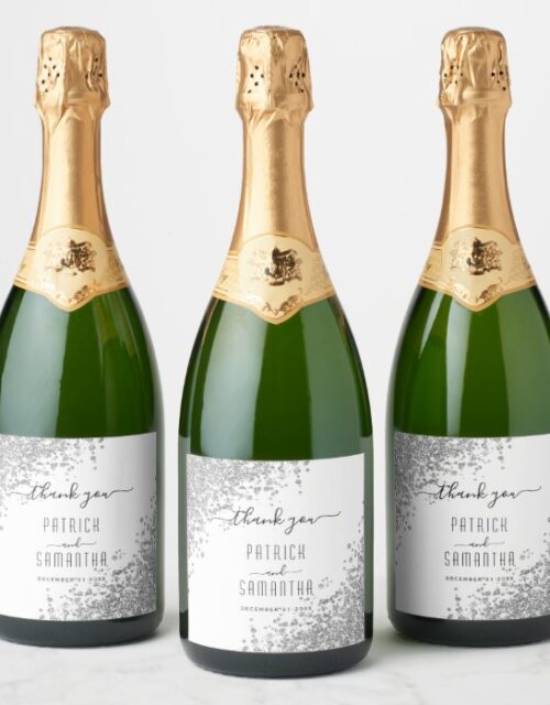 Silver Glitter Champagne Bottle Labels