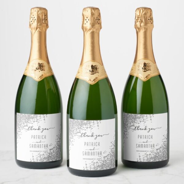 Silver Glitter Champagne Bottle Labels